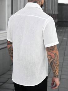 Manfinity CasualCool 男士前开襟短袖休闲度假风衬衫 - 白色 - 查看 2