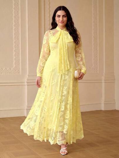 ZEYLAH Elegant Romantic Bow Tie A-Line Loose Long Dress, Spring/Summer