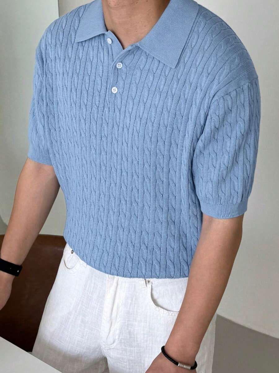 DAZY 男士短袖蓝色针织Polo衫,夏季 - 藍色 - 查看 1