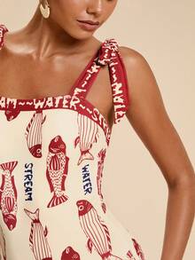 SHEIN TRVLCHIC Women's Vacation Beach Fish Print One-Piece Swimsuit - Multicolor - View 5