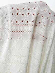 Elenzga Blouse bohème d'été blanche en soie pour femmes grandes tailles, vacances et congés, avec broderie ajourée, manches volantées doubles couches, ajourée et ourlet élastique - Blanc - Voir 7