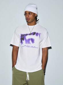Modcrash Men's White T-Shirt With Blurred Letter Graphic - Purple - View 4