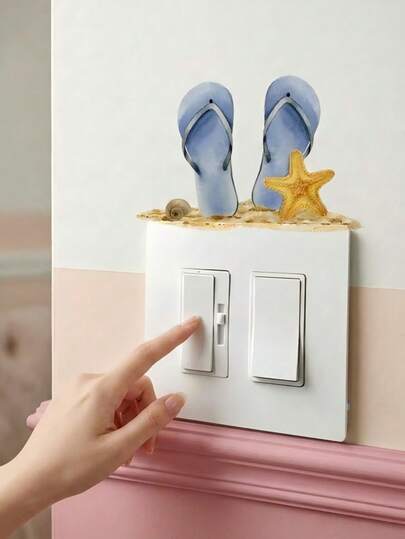 Joivida 2 PIEZAS Pegatinas de interruptor de luz con diseño de chanclas de playa y estrellas de mar, pegatinas de pared autoadhesivas con tema de verano, efecto 3D creativo para decoración del hogar en dormitorio, sala de estar y cocina, cubierta de interruptor de estilo costero, regalo ideal para amantes del verano, entusiastas de la decoración del hogar y amigos, material de vinilo duradero y resistente al agua, perfecto para decoración del hogar, decoración de interruptores, estética de la habitación y uso diario, excelente para decoración costera, habitación con tema de verano y arte de pared DIY
