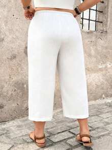 SHEIN Holidaya Quần dài nữ cỡ lớn kiểu dáng thường ngày, quần lửng 7/8 thoải mái, chất liệu có họa tiết, thích hợp cho kỳ nghỉ xuân/hè ở vùng quê. - trắng - Xem 2