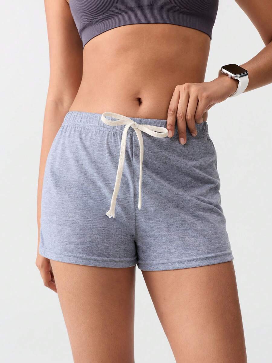 Loungeista 2pcs Women's Solid Color Knit Drawstring Casual Shorts, Comfortable For Home & Sleep, Suitable For Spring, Summer, Autumnfor Summer - Multicolor - View 1