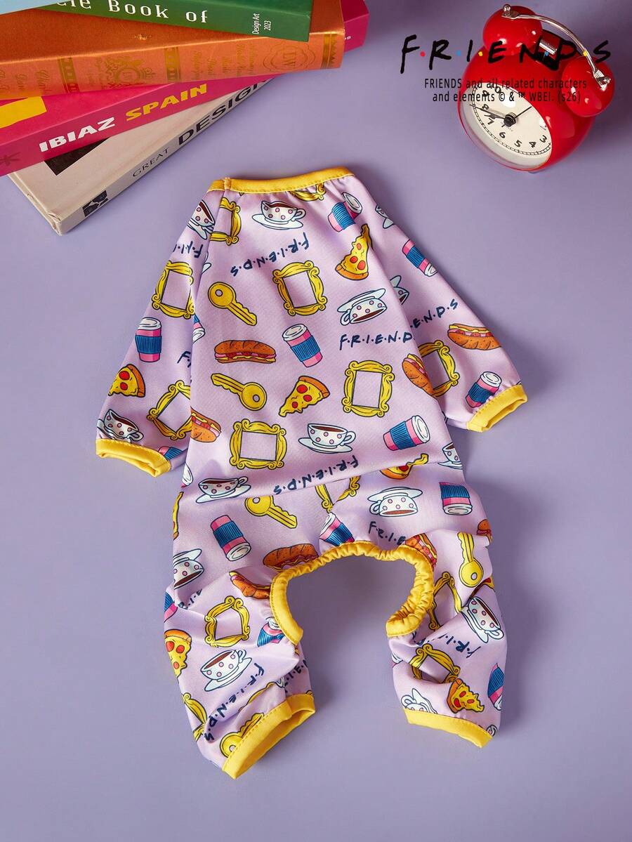 PETSIN FRIENDS X 1pc Purple Fun Coffee Key Full Print Pet Jumpsuit, Skin Friendly, Breathable, Anti Shedding, Wrapped Edge, Wrist Protection, Pet Jumpsuit - Multicolor - View 1