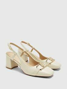 CUCCOO BIZCHIC 女士搭扣设计日常通勤米色方头高跟露跟鞋 - 米色 - 查看 7