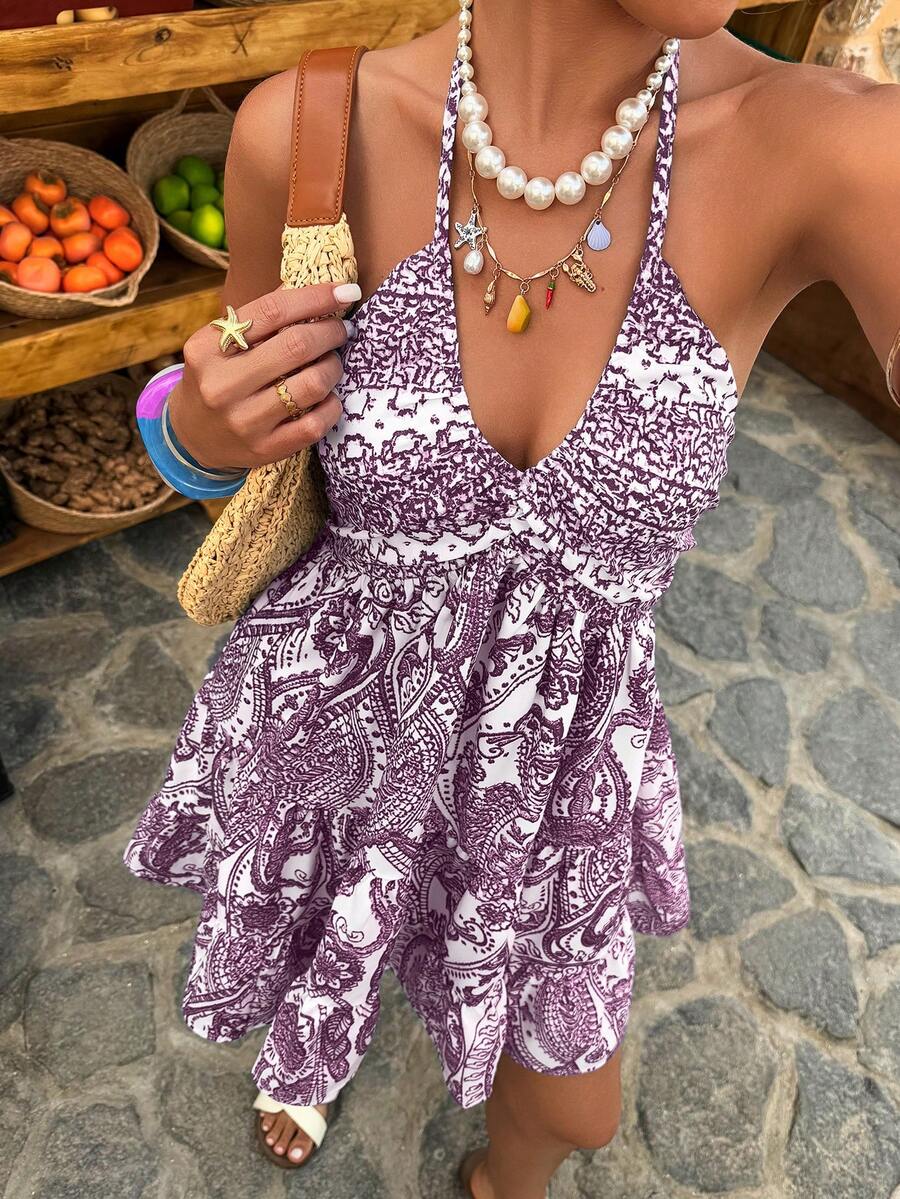 Selianne Standard Size Women's Casual Sleeveless V-Neck A-Line Short Dress For Spring/Summer Holiday - Multicolor - View 1