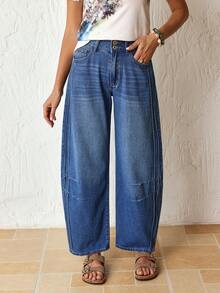EMERY ROSE Jeans casuales y versátiles de tiro alto con bolsillos para mujer - Azul - Ver 4