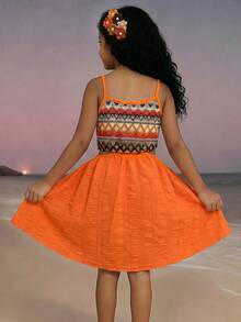 SHEIN Young Girl Patchwork Color Ruffle Strap Dress, Suitable For Summer Park, Beach, Photography, Outdoor Activities - Multicolor - View 2