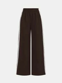 Pantalones sueltos a rayas marrones y blancas para niñas preadolescentes, de moda y versátiles para primavera/verano - Marrón - Ver 5