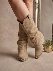 Women Mid-Calf Boots - Khaki - View 3