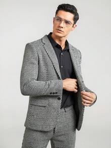 HIMLAND Blazer con cuello de solapa con estampado de pata de gallo para hombre, otoño/invierno - Multicolor - Ver 3