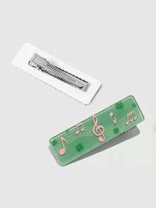 ROMWE Anime 2 Presilhas de Cabelo Fofas com Trevo e Nota Musical, Presilha de Cabelo Acrílica Vintage, Design de Presilha de Cabelo com Nota Musical para Uso Diário - Verde - Visão 3