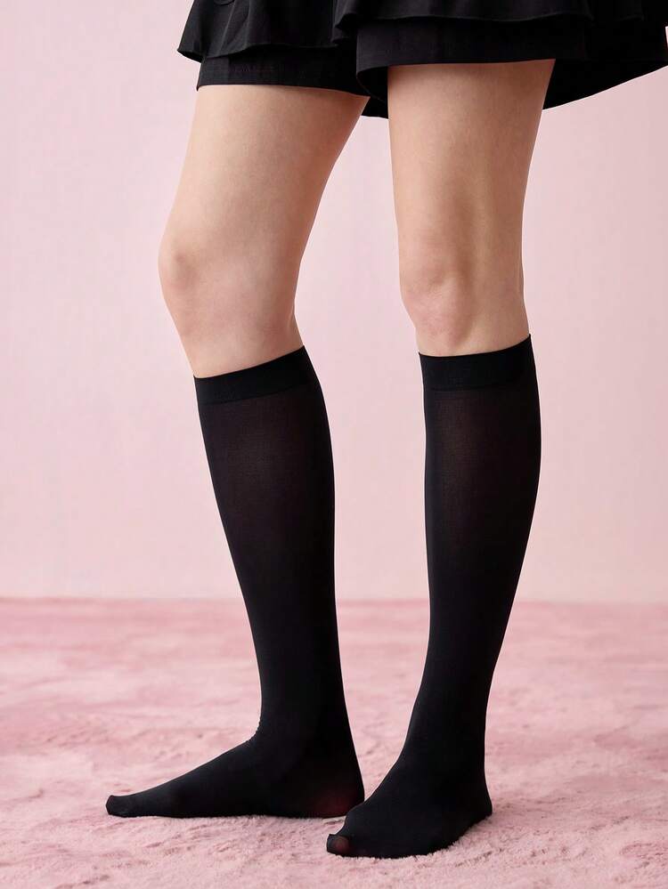 Bonmuse Calcetines cómodos y elásticos que cubren la pantorrilla, de color liso y sencillo - Blanco - Añade 3