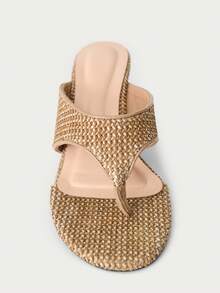 Nöista Elegant Woven Thong Wedge Sandals With A Natural Raffia-Style Finish And Contoured Footbed-The Ultimate Breezy Essential For Summer Vacations, Spring Festivals, And Relaxed Guest Attire. - Apricot - View 4