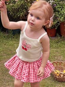 LMoss Kids Set de 2 piezas de camiseta de tirantes de punto sólido con patrón de cereza y pantalones cortos tejidos para niña bebé - Multicolor - Ver 5
