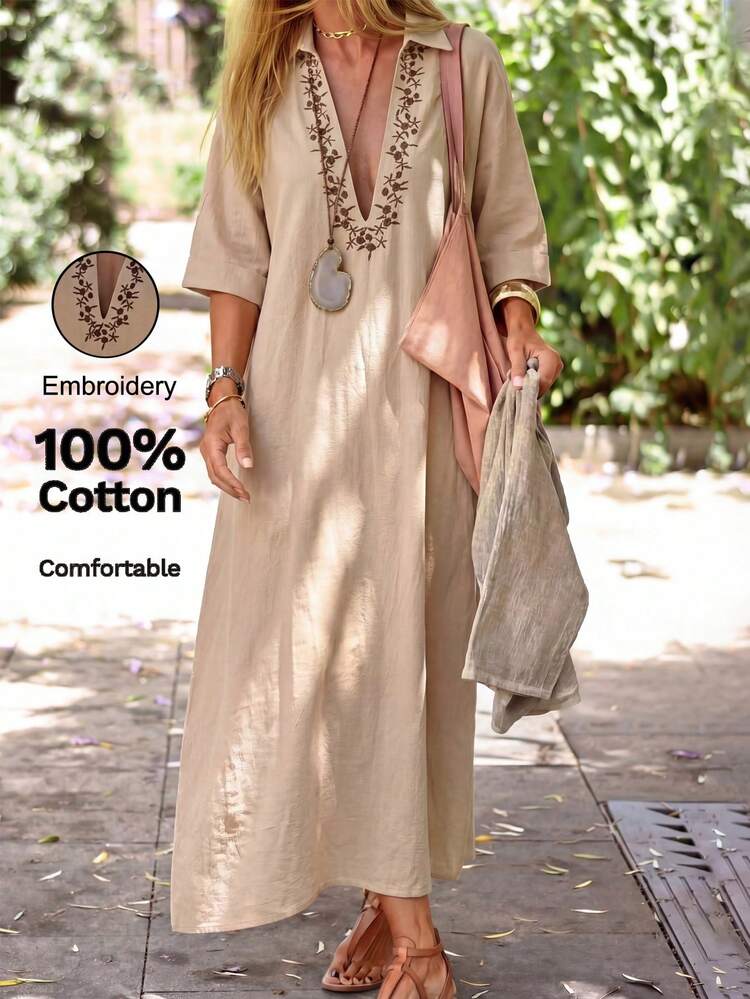 vacation leisure silk-cotton embroidery dress Vacation maxi dress-Super soft cotton dress with embroidery- gift for women-loungewear maxi dress- gift for women-cotton Beach dress