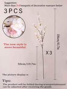 3 株人造樱花/桃花，长 106 厘米，每株 4 枝，仿真植物，绿色，涤纶材质，耐用，现代简约风格 - 适用于家居装饰、花瓶、婚礼、派对、客厅、卧室、DIY 墙面装饰、桌面摆设。 - 多色 - 查看 13