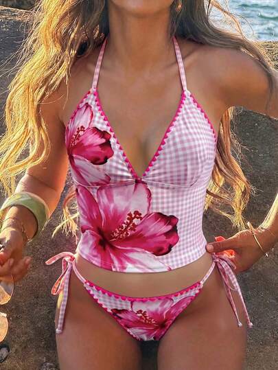  Bộ bikini Swim Vcay-D dành cho nữ, kiểu dáng mùa xuân/hè, họa tiết in nổi, dây mảnh, viền ren móc.