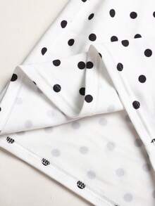 SHEIN TEENGIRL Summer Vacation Polka Dot Print Asymmetrical Shoulder Fitted Dress - Black and White - View 6