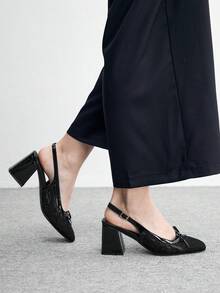 CUCCOO BIZCHIC Chaussures à talons hauts mode femme, talons épais avec nœud en maille. Polyvalentes pour toutes les saisons, élégantes pour le bureau, les mariages, les festivals, les vacances et l'usage quotidien. - Noir - Voir 3