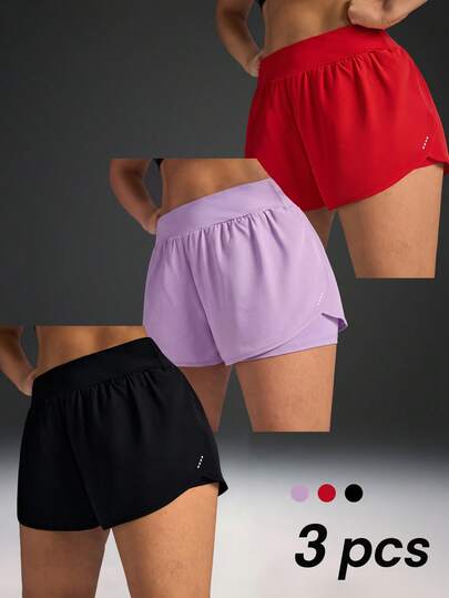 Powerista Quần short thể thao nữ cỡ lớn, màu trơn, kiểu dáng thường ngày, phù hợp cho tập thể dục và chạy bộ.