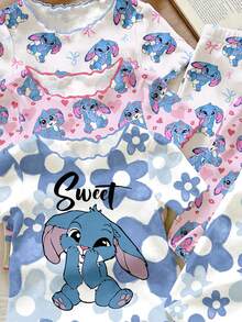 2 Stücke/Set(3 Stücke) Süßes Cartoon-Hasen-Muster Outfit, Baby Mädchen Weißes Polka-Dot Farbblock Pyjama, Sommerurlaub Essential, Kawaii Koreanischer Stil Baby Mädchen Kleidung - Verschiedenfarbig - Übersicht 4