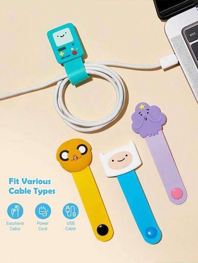 ADVENTURE TIME X SHEIN 카툰 데이터 케이블 보관 클립, 여행용 이어폰 충전 케이블 정리 클립, 가정용 다기능 귀여운 와인딩 정리함, 다양한 케이블 보관에 적합