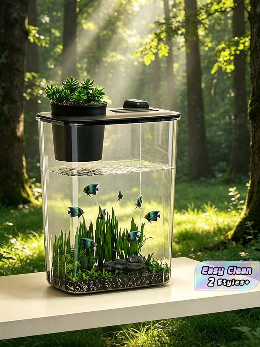 1 Piece (Fish Tank Only Excluding Decorative Accessories) Fish Tank Home Office Transparent Breeding Box Desktop Tank - Multicolor - View 1