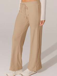 Aralina Off-White Soft Knit Texture High-Waisted Lounge Pants - Camel - View 6
