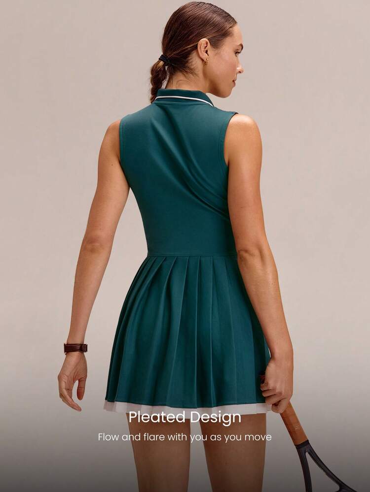 CourtPleat Lightweight Quick-Dry Sweat-Wicking UPF50+ Polo Collar Half Placket Pleated Golf Dress With Separate Shorts Tennis Golf Daily Casual Summer Wear