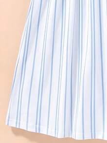 Sparklyn 3件套女童无袖连衣裙套装，弹力豹纹条纹连衣裙，适合夏季度假和派对穿着，休闲撞色设计，豹纹和花卉印花装饰吊带背心，中等弹力 - 藍色 - 查看 4
