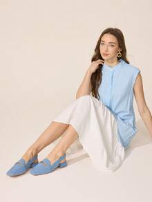 CUCCOO BASICS Sandalias planas con decoración de cadena de moda para mujer CUCCOO - Azul cielo 1 - Ver 6