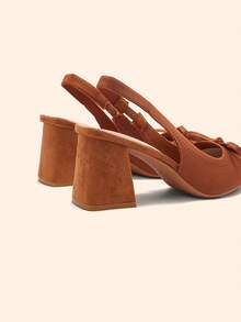 CUCCOO BASICS Women's Fashion Fabric Backstrap Chunky Heel Pointed Toe Commuter Slingback Shoes, Suitable For Dates, Parties, And Vacations - red brown - View 5