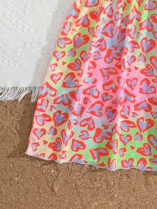 SHEIN Tween Girls' Summer Vacation Beach Leopard Print Overlap Collar Short Sleeve Cover-Up - Pink - View 5