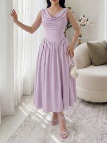 Feyla Elegant Romantic Plunging Neck Sleeveless Dress For Women - Pink - View 5