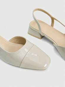 CUCCOO BIZCHIC Women's Shoes Spring And Summer Square Toe Short Thick Heel Apricot Splicing High Heel Shoes - Milk tea apricot - View 7