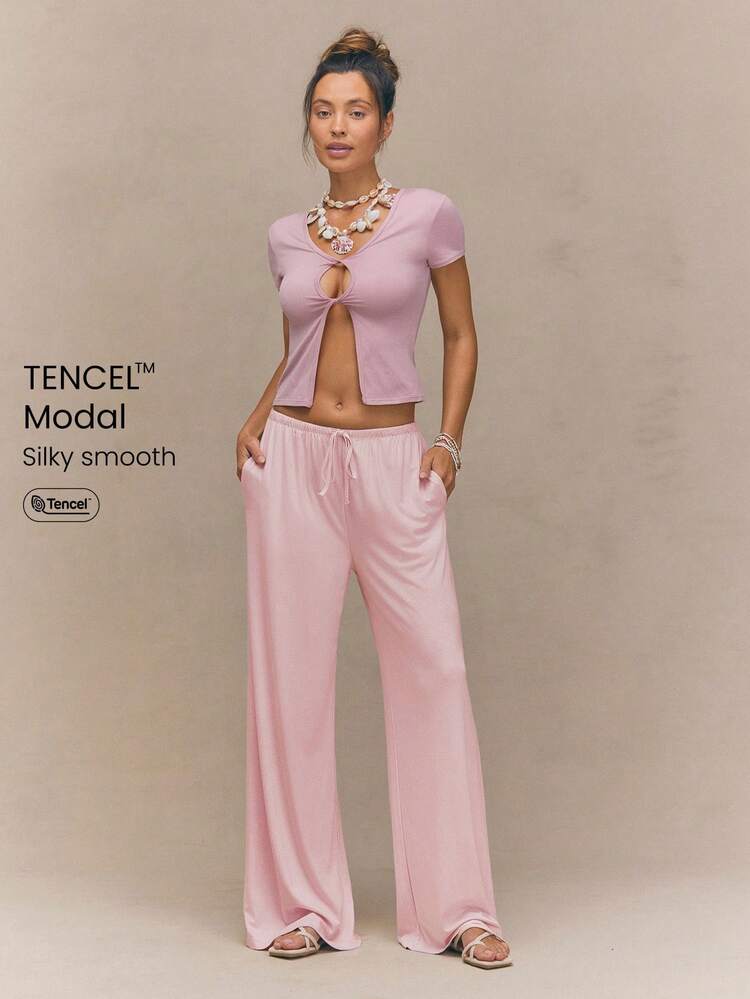 SoftCalm Modal Easy Flow Soft Breathable Stretchy Low Rise Drawstring Waist Wide Leg Lounge Pants With Side Pockets Summer Daily Casual Summer Wear