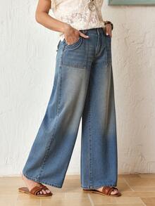 SHEIN LUNE Women's Fashionable Casual Washed Straight-Leg Jeans Travel Light Blue Summer - Blue - View 7
