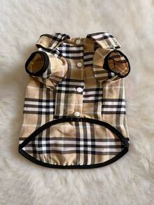 狗狗宠物服装 春夏猫咪格子衬衫 时尚可爱宠物服装 适合小型和中型犬 - 卡其色 - 查看 2
