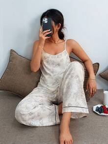 Napfluff Women's Rabbit & Ditsy Floral Camisole & Pants Pajama Set - Multicolor - View 3