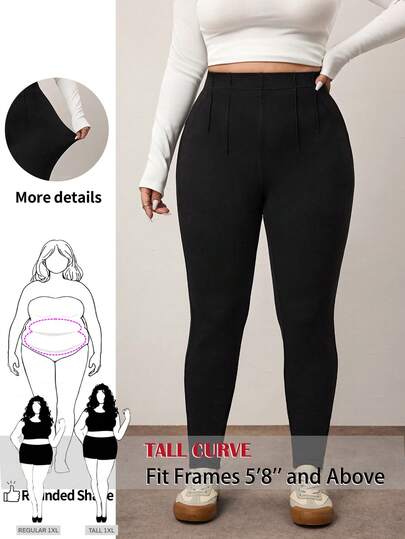 SHEIN Tall CURVE Quần dài cạp cao thoải mái, màu trơn, cỡ lớn, chất liệu co giãn cao, thích hợp cho dáng người đầy đặn, phù hợp với dáng người quả táo/mông tròn, quần legging cỡ lớn cho năm mới 2026.