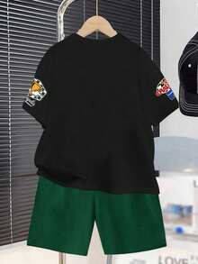 2pcs/Set Casual Minimalist Letter Print Short Sleeve Crew Neck Outfit For Teen Boys, Suitable For Summer - Multicolor - View 2