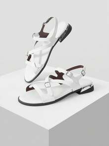 Mnmlis Damen Lässig Mode Pendler- und Urlaubsstil Offene Zehen Kreuz Urlaubsstil Mode Niedriger Absatz Runde Zehen Pantoffelschuhe - Weiss - Übersicht 1