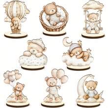 8 Pcs Wooden Bear Center Piece Decor, Gender Reveal Dessert Decoration, Boy Or Girl, Photography Props, Party Favor - multicolor - View 15