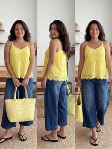 Áo camisole ren hoa thanh lịch dành cho nữ cỡ lớn - Màu vàng - Xem 4