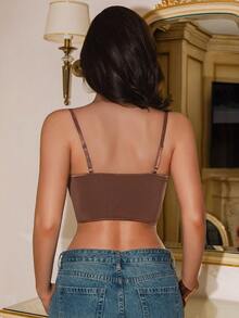 Glamine Charm Áo hai dây ren màu nâu xuyên thấu gợi cảm và thanh lịch - màu nâu - Xem 2