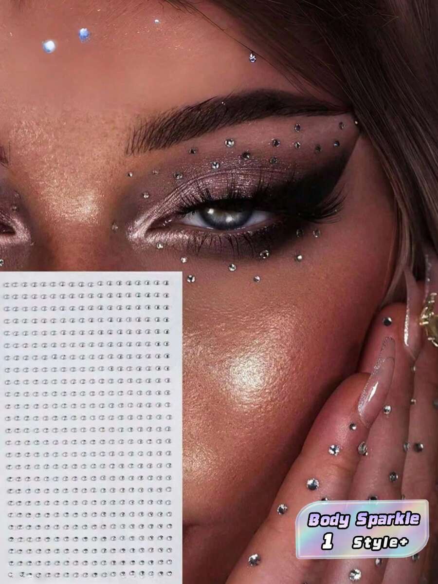 2 mm Autocollants de pierres précieuses pour le visage Strass 1200 pièces Bijoux pailletés autoadhésifs pour le corps Art corporel Décoration de maquillage pour les cheveux, les sourcils, les joues Mariage Fête - Blanc - Voir 1