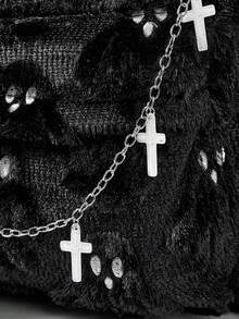 ROMWE Ba lô đa năng dung tích lớn họa tiết ma quỷ phong cách Y2K Punk Gothic, mặt dây chuyền hình thánh giá, thời trang unisex, phù hợp cho người yêu thích văn hóa đường phố, đi học, du lịch, v.v. - màu đen - Xem 4